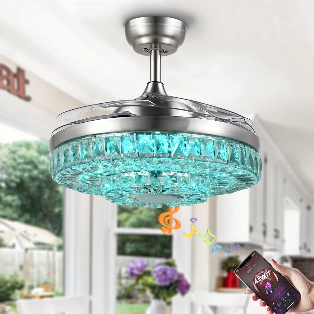 Modern Ceiling Fan with Light Remote Control, 42” Crystal Chandelier Fan with Retractable Blades, Smart Bluetooth Fandelier
Modern Ceiling Fan with Light Remote Control, 42” Crystal Chandelier Fan with Retractable Blades, Smart Bluetooth Fandelier