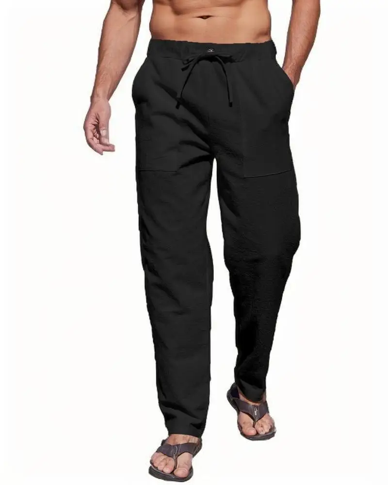Men Summer Cotton Breathable Loose-fit Casual Simple Solid Color Drawstring Straight-leg Trousers With pockets
Men Summer Cotton Breathable Loose-fit Casual Simple Solid Color Drawstring Straight-leg Trousers With pockets