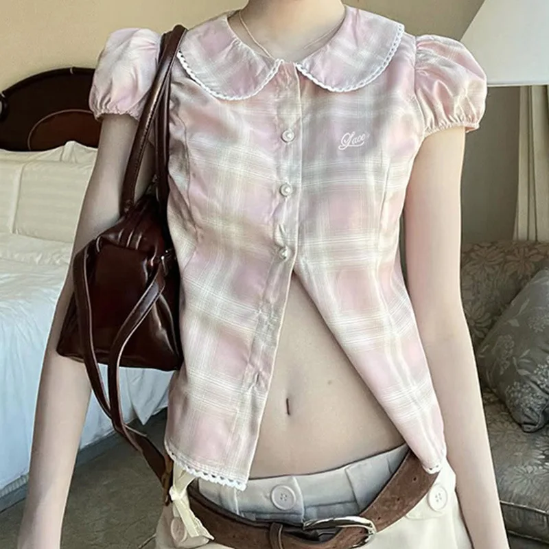 Милая клетчатая рубашка с контрастными пуговицами и воротником для девочек, темпераментная, светло-розовая рубашка с объемными рукавами, уменьшающая возраст
Милая клетчатая рубашка с контрастными пуговицами и воротником для девочек, темпераментная, светло-розовая рубашка с объемными рукавами, уменьшающая возраст