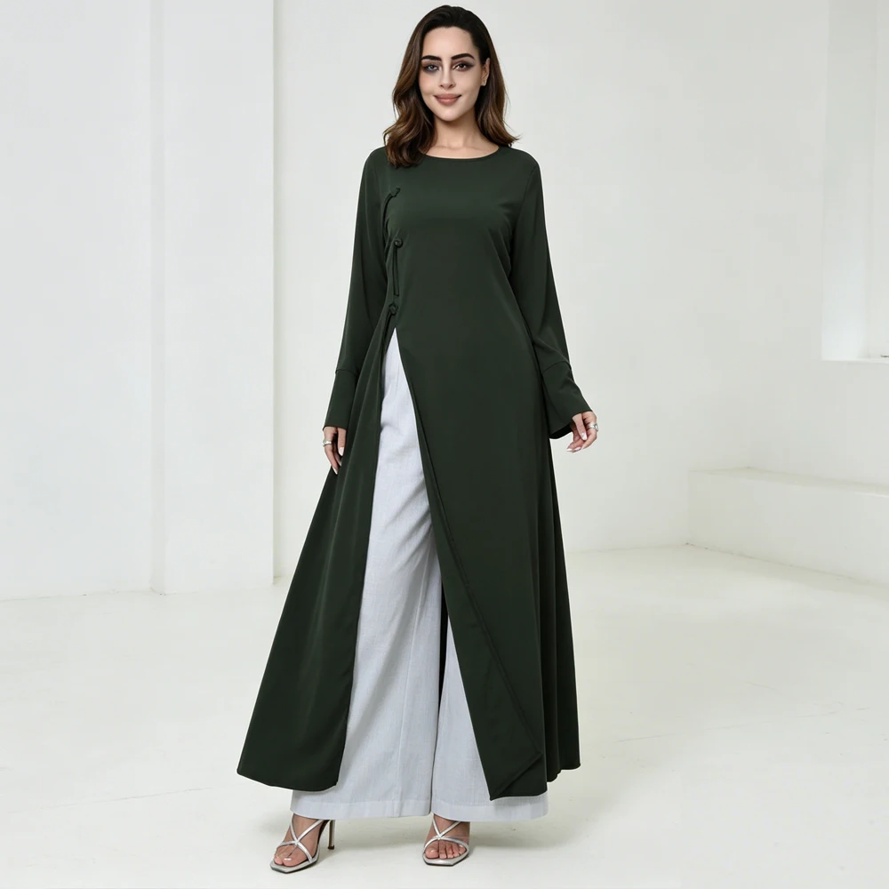New Tie Button Split Abaya Plain Long Tops Shirt Abayas Muslim Dress Women Dubai Kaftan Morocco Caftan Femme Musulmane Jalabiya
New Tie Button Split Abaya Plain Long Tops Shirt Abayas Muslim Dress Women Dubai Kaftan Morocco Caftan Femme Musulmane Jalabiya