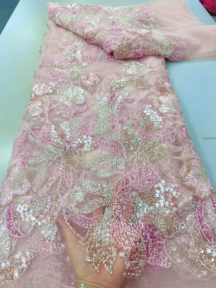 African Heavy Beaded Lace Fabric with Luxury French Sequins Mesh Embroidery Tulle for Wedding Dresses High Quality
African Heavy Beaded Lace Fabric with Luxury French Sequins Mesh Embroidery Tulle for Wedding Dresses High Quality