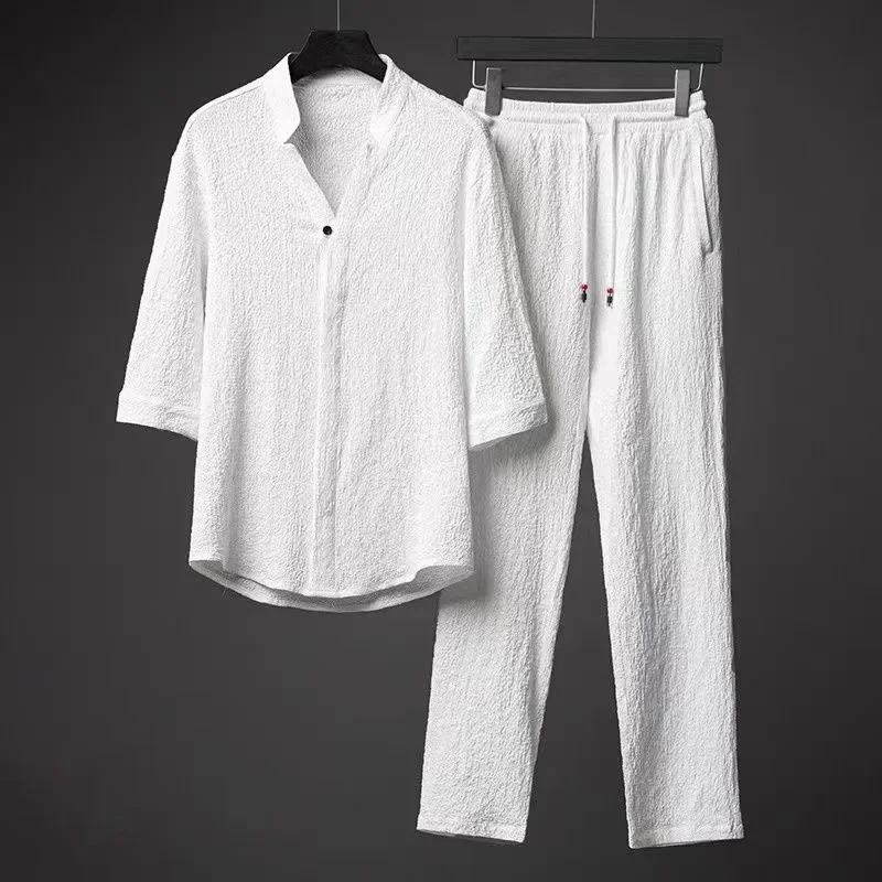 Vintage Button Tops Mens Two Piece Set Summer Casual Shirt and Pants Suits Outfit for Men Solid Color Tracksuit Leisure Clothing
Vintage Button Tops Mens Two Piece Set Summer Casual Shirt and Pants Suits Outfit for Men Solid Color Tracksuit Leisure Clothing