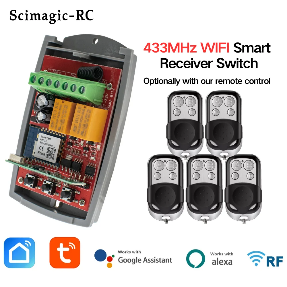 Tuya Smart WiFi Universal Garage Door Gate Receiver 2CH 433MHz/433.92MHz Controller Switch Works with Alexa/Google Home
Tuya Smart WiFi Universal Garage Door Gate Receiver 2CH 433MHz/433.92MHz Controller Switch Works with Alexa/Google Home