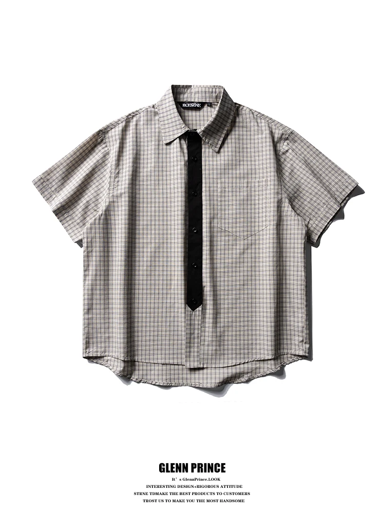 High Intelligence Sensation Miu Series Men's Short Sleeve Shirt Summer Unique Design Loose Fit Checkered Necktie Casual Style
High Intelligence Sensation Miu Series Men's Short Sleeve Shirt Summer Unique Design Loose Fit Checkered Necktie Casual Style