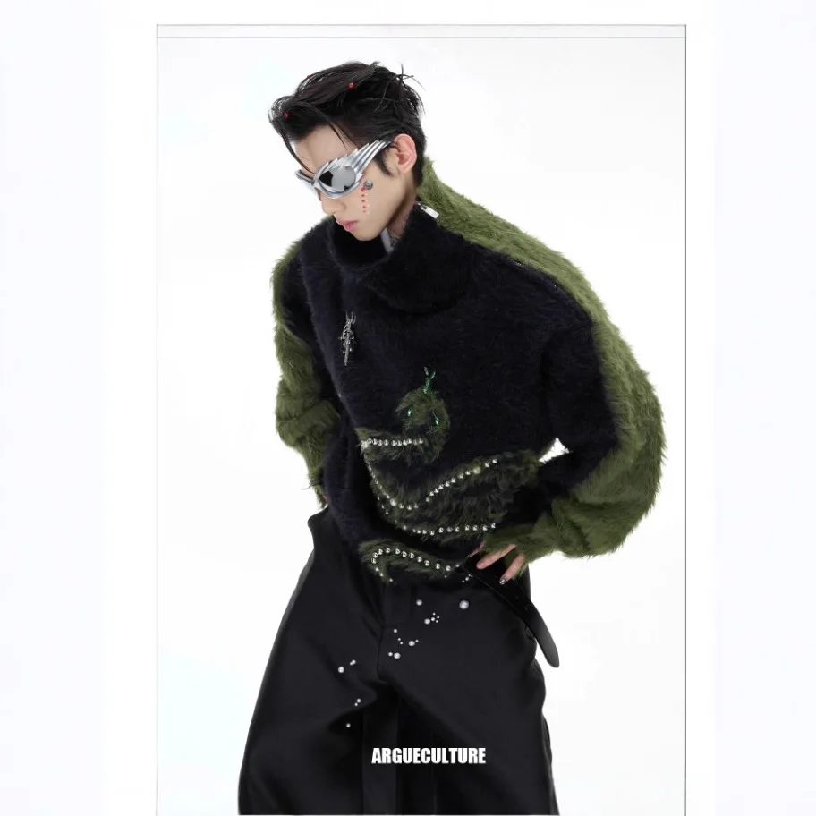 New Trendy High Collar Color Block Sweater For Men Loose Fit Thick Knitwear With Stylish Brand Design
New Trendy High Collar Color Block Sweater For Men Loose Fit Thick Knitwear With Stylish Brand Design