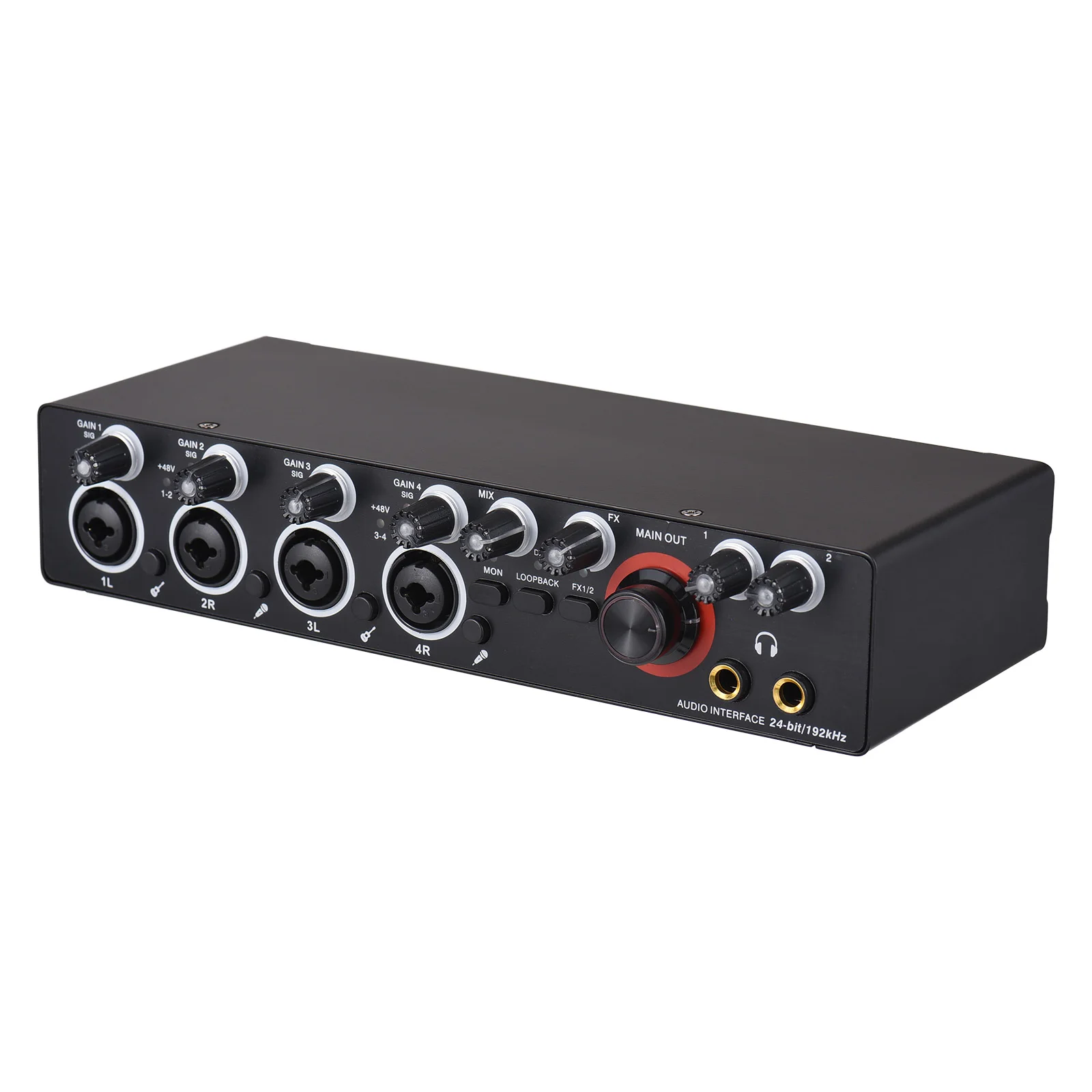 4 Channels Recording Sound Card, 4-in 4-out USB Audio Interface 24 bit/192khz with 48V Phantom Power Supply, USB2.0, Desktop
4 Channels Recording Sound Card, 4-in 4-out USB Audio Interface 24 bit/192khz with 48V Phantom Power Supply, USB2.0, Desktop