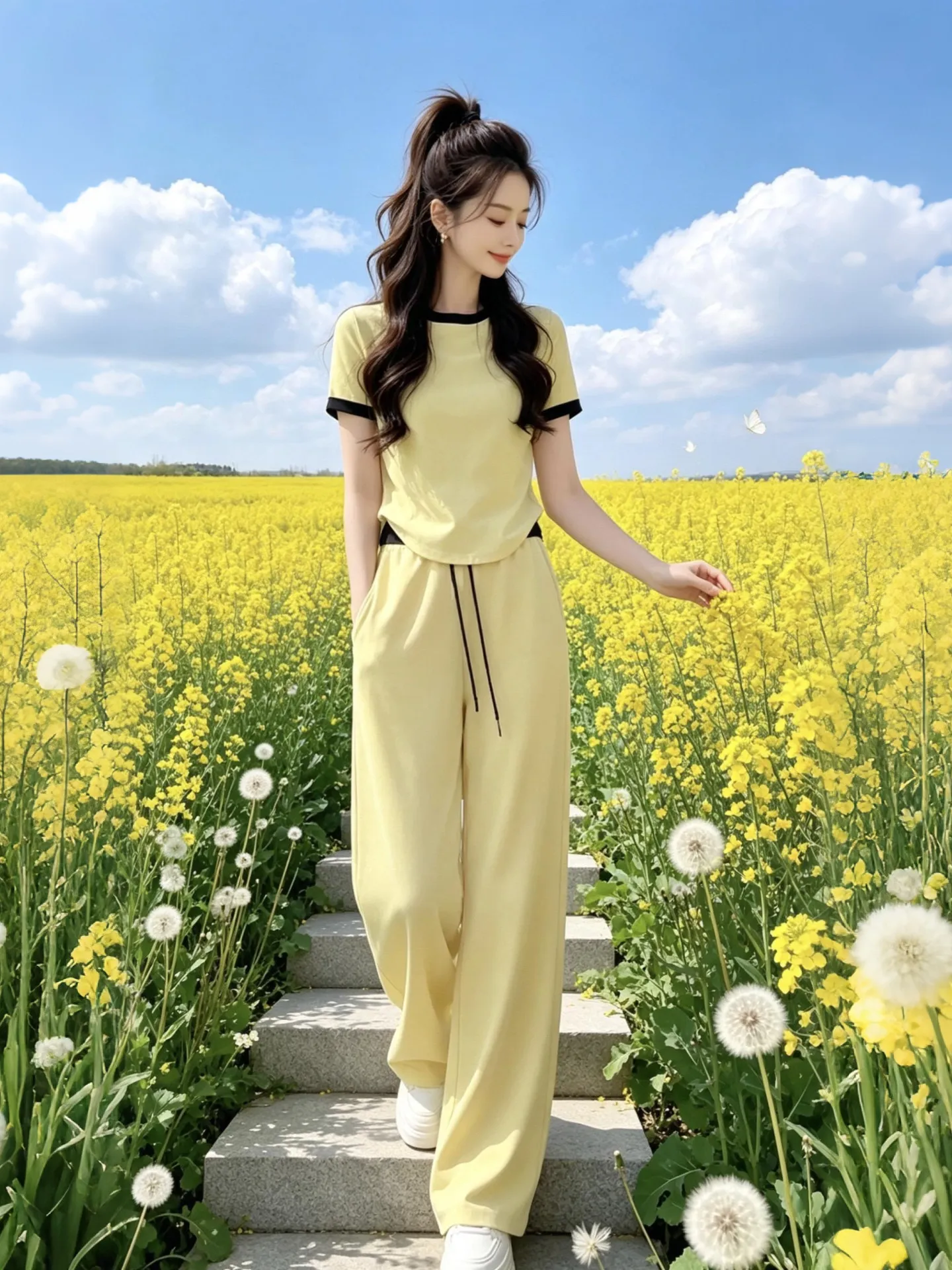 Fashionable Casual Color Block Short Sleeve T-Shirt Wide Leg Pants Set Summer New Arrival Simple Breathable Women's Ensemble
Fashionable Casual Color Block Short Sleeve T-Shirt Wide Leg Pants Set Summer New Arrival Simple Breathable Women's Ensemble