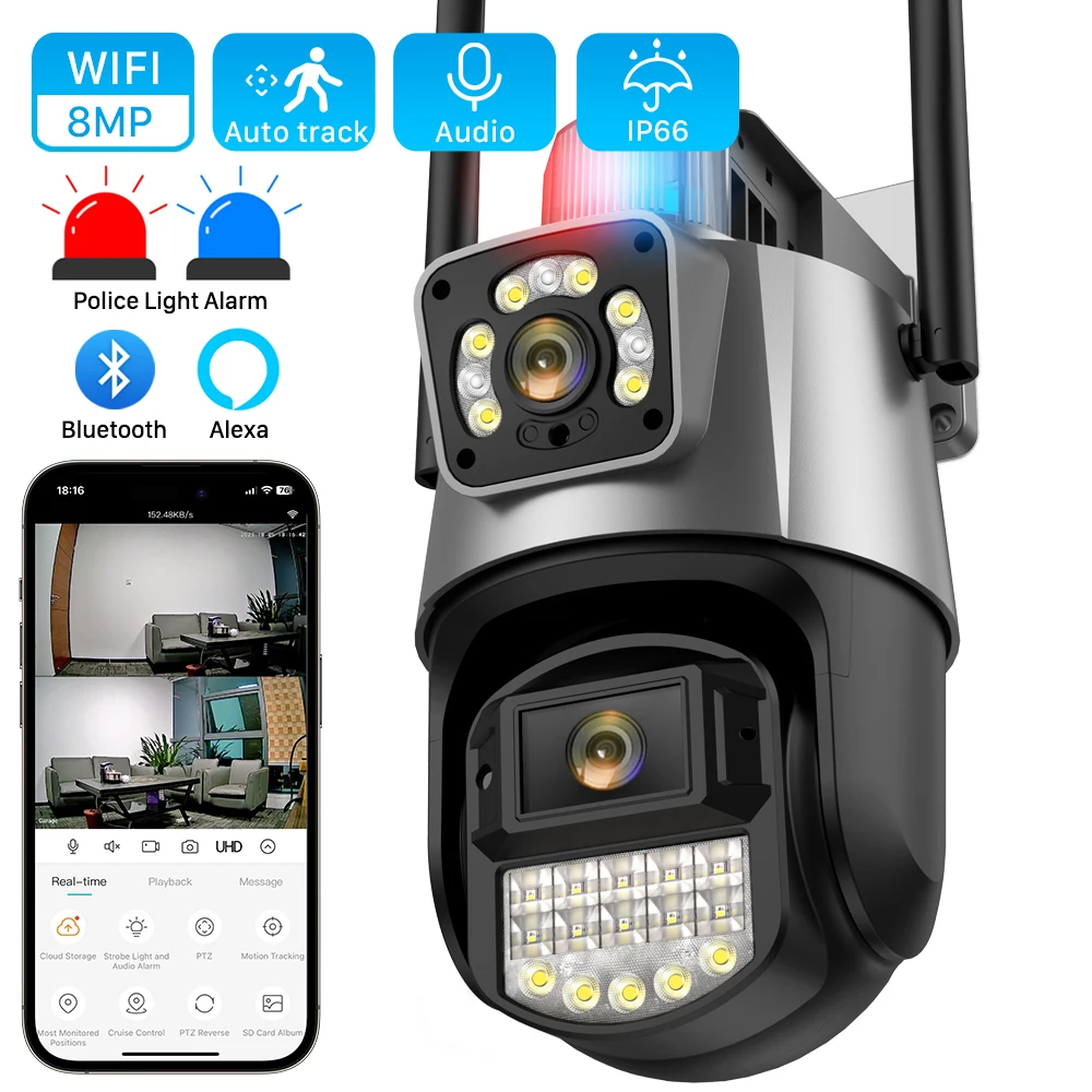 8MP 4K Dual Lens Dual Screen IP Camera 4MP Color Night Vision Auto Tracking PTZ Wifi Camera Waterproof CCTV Security Camera
8MP 4K Dual Lens Dual Screen IP Camera 4MP Color Night Vision Auto Tracking PTZ Wifi Camera Waterproof CCTV Security Camera