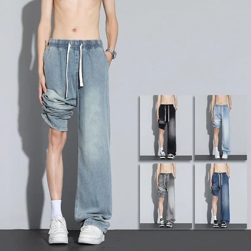 2026 Summer New Men's Jeans Korean Casual Fashion Simple Washed Drawstring Elastic Waist Loose Straight Leg Denim Pants
2026 Summer New Men's Jeans Korean Casual Fashion Simple Washed Drawstring Elastic Waist Loose Straight Leg Denim Pants