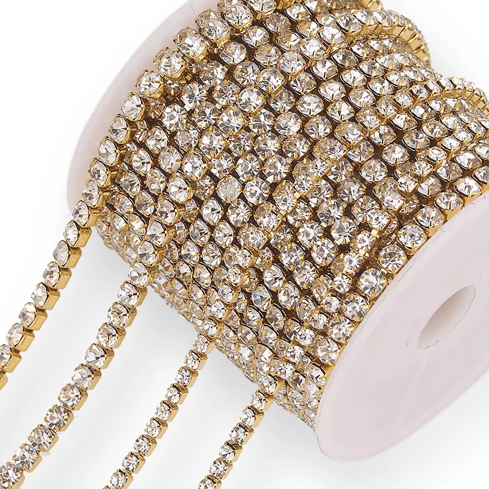 18K Real Gold Plated Rhinestone Cup Chain - Clear Crystal Tennis Chain, DIY Jewelry Making, Wedding & Clothing Decoration
18K Real Gold Plated Rhinestone Cup Chain - Clear Crystal Tennis Chain, DIY Jewelry Making, Wedding & Clothing Decoration