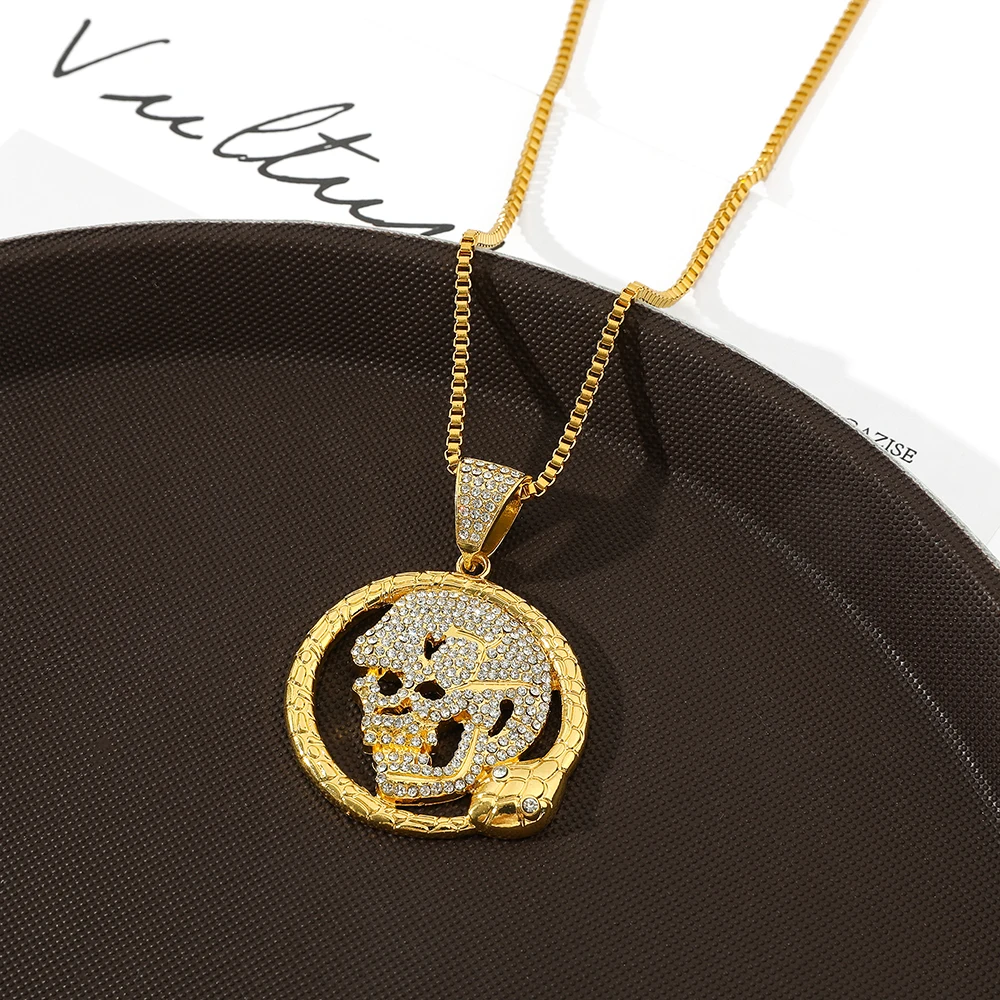 Hip Hop Full Diamond Snake Roll Skull Necklace Men's Women's Fashionable Personality Animal Pendant Jewelry for Commuting
Hip Hop Full Diamond Snake Roll Skull Necklace Men's Women's Fashionable Personality Animal Pendant Jewelry for Commuting 