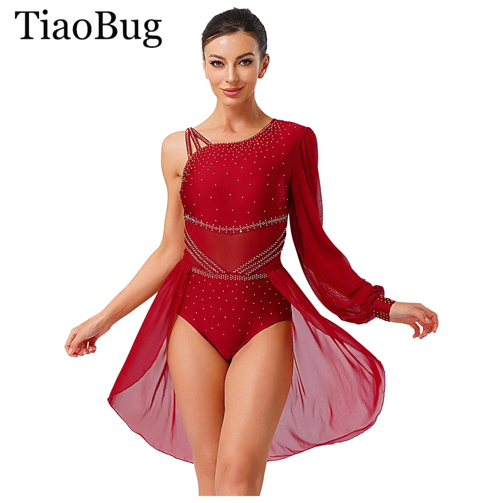Women Latin Dance Leotard Dress Lyrical Modern Dancewear One-shoulder Rhinestone Rhythm Gymnastics Skating Contemporary Dress
Women Latin Dance Leotard Dress Lyrical Modern Dancewear One-shoulder Rhinestone Rhythm Gymnastics Skating Contemporary Dress