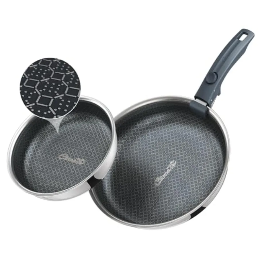 Hybrid Non Stick Frying Pans Set 3-Piece, 8 and 9.5 Inch Tri-Ply Stainless Steel Pans Set with Detachable Handle, PFOA Free Kit
Hybrid Non Stick Frying Pans Set 3-Piece, 8 and 9.5 Inch Tri-Ply Stainless Steel Pans Set with Detachable Handle, PFOA Free Kit