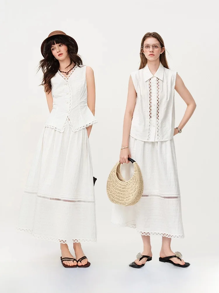 Vanila Lace Trim Shirt And Vest Set Women's Summer New Hollow out Skirt Three Piece Cotton V Neck Sleeveless Fashion Set
Vanila Lace Trim Shirt And Vest Set Women's Summer New Hollow out Skirt Three Piece Cotton V Neck Sleeveless Fashion Set