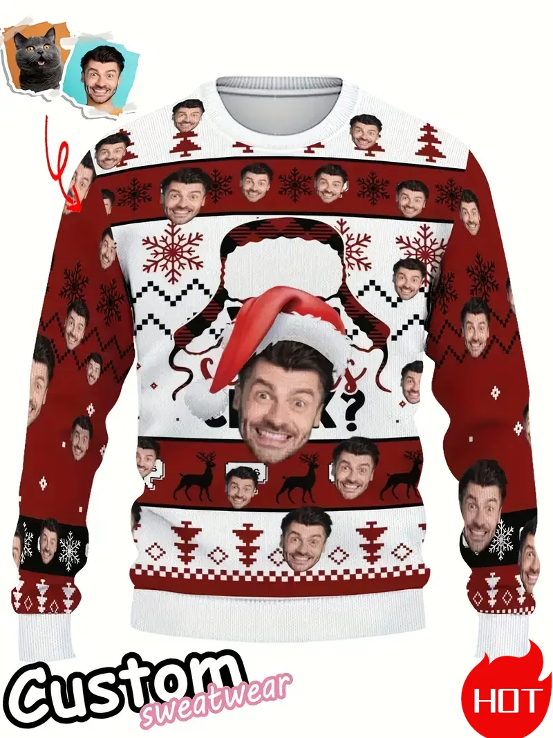 Personalized Custom Photo Sweatshirt Men's 3D Printed Pullovers New Ugly Christmas Sweater Unisex Tops Fall Winter Family Gifts
Personalized Custom Photo Sweatshirt Men's 3D Printed Pullovers New Ugly Christmas Sweater Unisex Tops Fall Winter Family Gifts