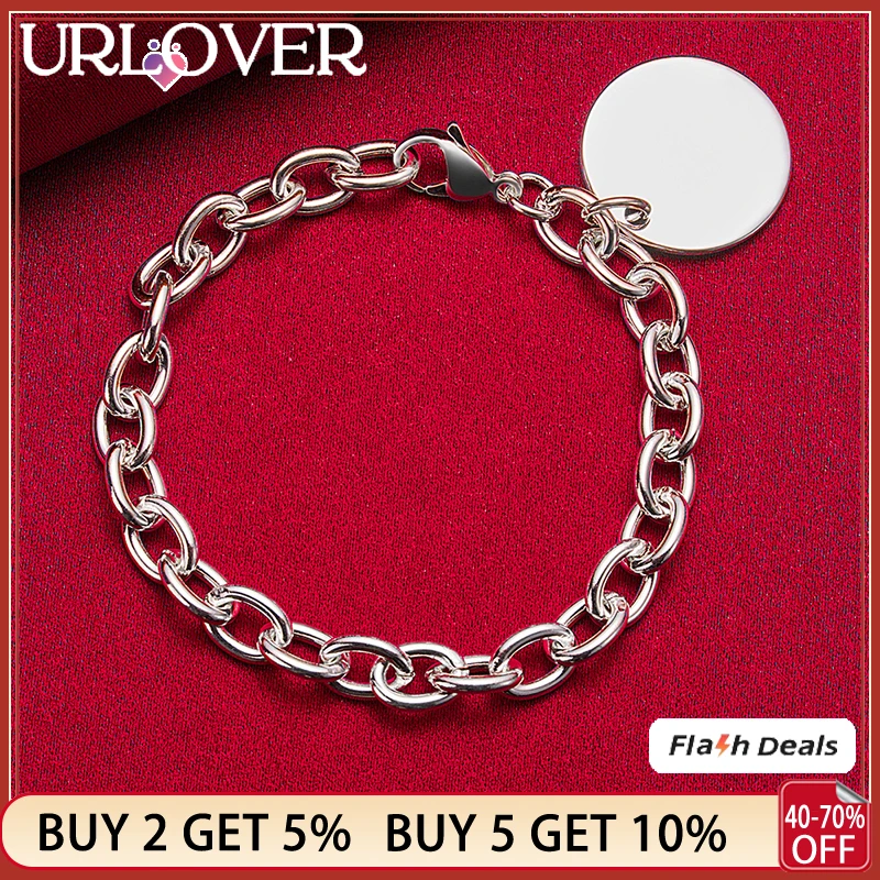 URLOVER 925 Sterling Silver Circular Label Chain Bracelets For Women Men Bangles Party Wedding Birthday Gift Fashion Jewelry
URLOVER 925 Sterling Silver Circular Label Chain Bracelets For Women Men Bangles Party Wedding Birthday Gift Fashion Jewelry