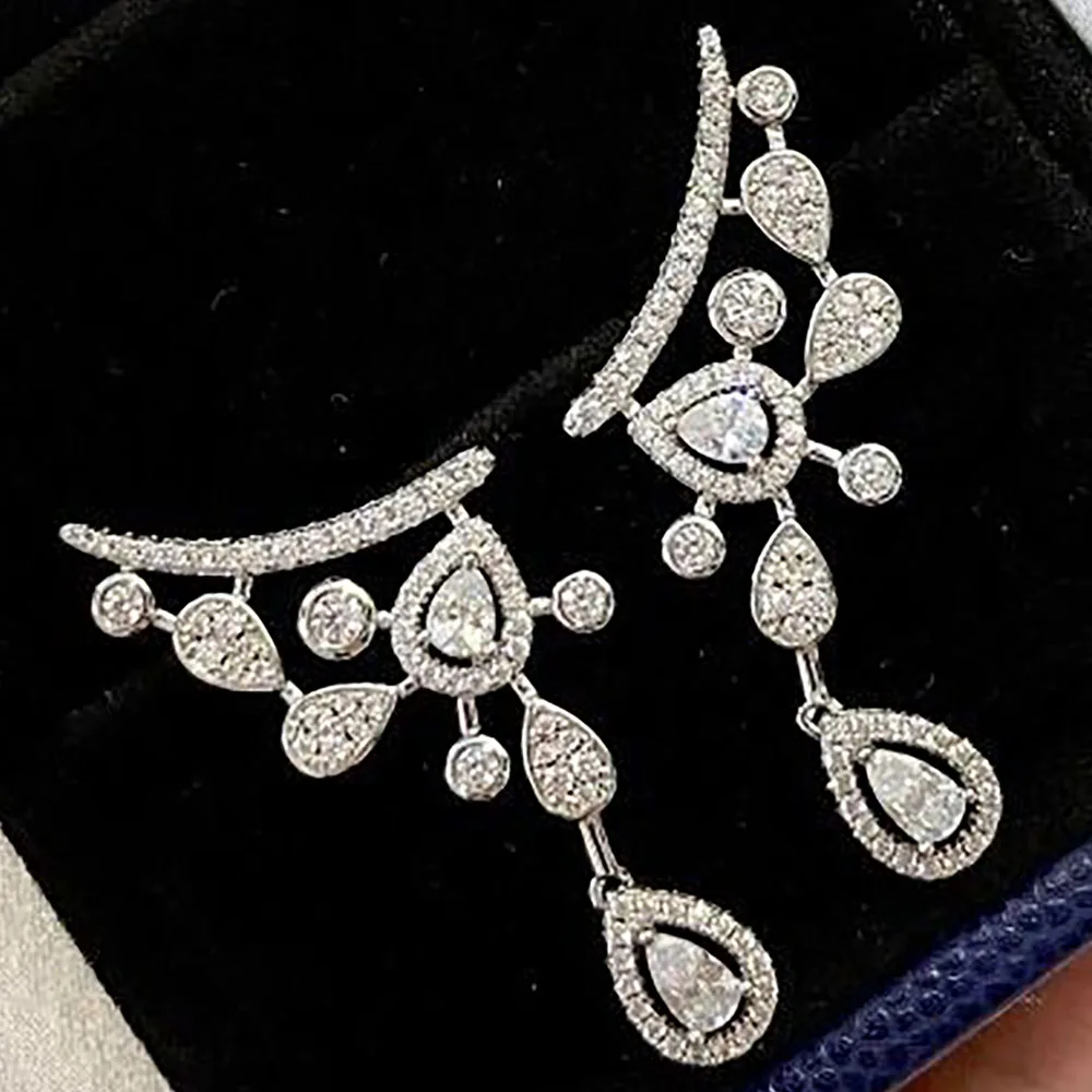 Custom Solid 18K White Gold Stud Drop Earrings Women Flower Water Drop Anniversary Engagement Party Moissanite Diamond Earrings
Custom Solid 18K White Gold Stud Drop Earrings Women Flower Water Drop Anniversary Engagement Party Moissanite Diamond Earrings