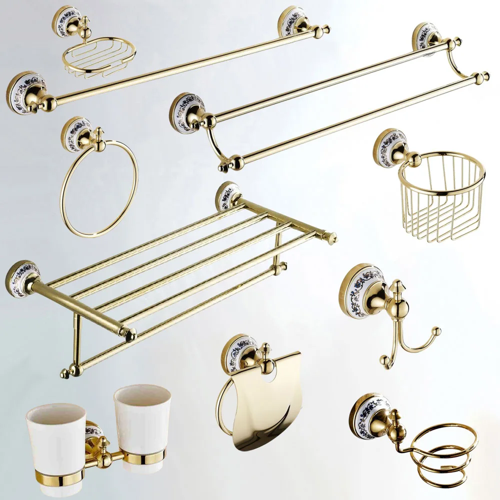 Polished Gold Finish Paper Holder Towel Bar Robe Hook Toilet Brush Holder Towel Ring Bathroom Accessories Set zsh108
Polished Gold Finish Paper Holder Towel Bar Robe Hook Toilet Brush Holder Towel Ring Bathroom Accessories Set zsh108