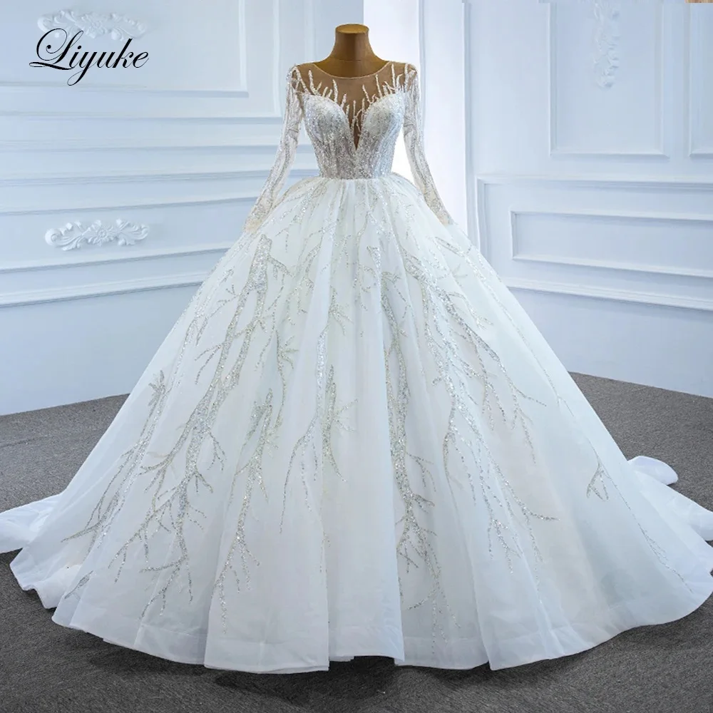 Liyuke Custom Made SKin Nude Tulle Of V Neckline Ball Gown Wedding Dress With Sparkle Lace vestido de noiva Court Train
Liyuke Custom Made SKin Nude Tulle Of V Neckline Ball Gown Wedding Dress With Sparkle Lace vestido de noiva Court Train