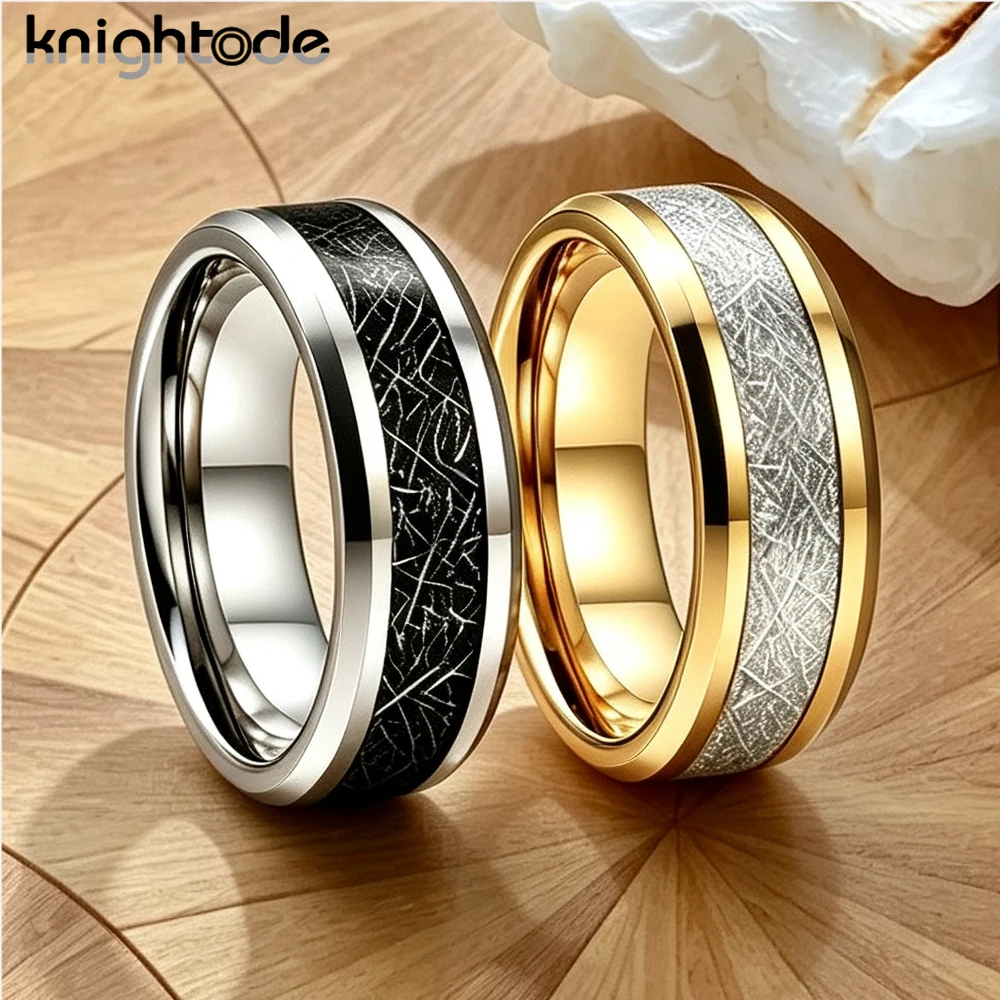 8mm Tungsten Carbide Wedding Rings Comfort Fit Black White Meteorite Inlay for Men Women Couple Anniversary Bands
8mm Tungsten Carbide Wedding Rings Comfort Fit Black White Meteorite Inlay for Men Women Couple Anniversary Bands
