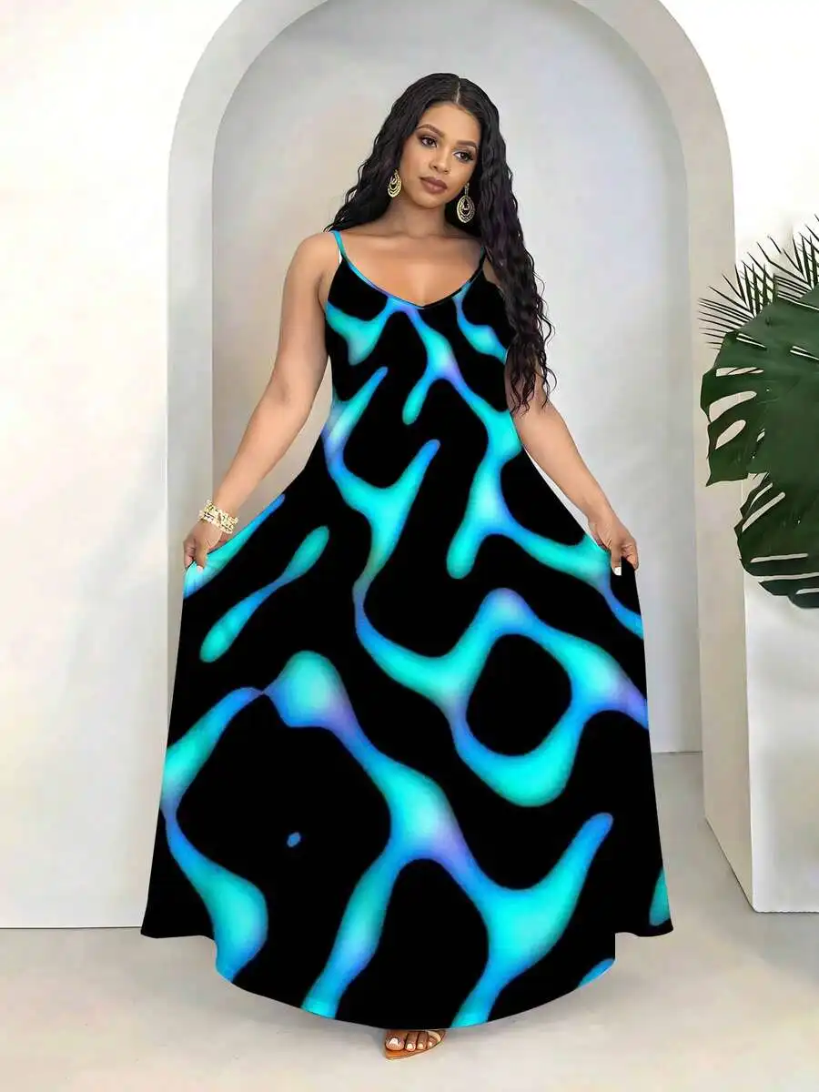 Plus Size Women Sleeveless V Neck Maxi Dress Artistic Blue Black Abstract Print Casual Beach Vacation Wear
Plus Size Women Sleeveless V Neck Maxi Dress Artistic Blue Black Abstract Print Casual Beach Vacation Wear