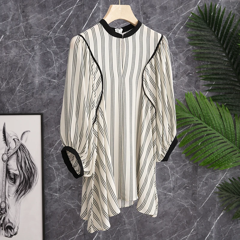 Rare Good Design Silk Shirt Uneven Stripe Lantern Sleeve round Neck Pullover Women's Premium Fashion Summer Top
Rare Good Design Silk Shirt Uneven Stripe Lantern Sleeve round Neck Pullover Women's Premium Fashion Summer Top