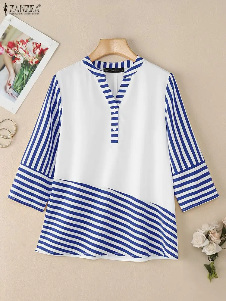 ZANZEA, женская летняя лоскутная блузка, элегантная офисная рубашка с v-образным вырезом, полосатые блузки, повседневные топы на пуговицах с рукавами 3/4, большие размеры 2025
ZANZEA, женская летняя лоскутная блузка, элегантная офисная рубашка с v-образным вырезом, полосатые блузки, повседневные топы на пуговицах с рукавами 3/4, большие размеры 2025