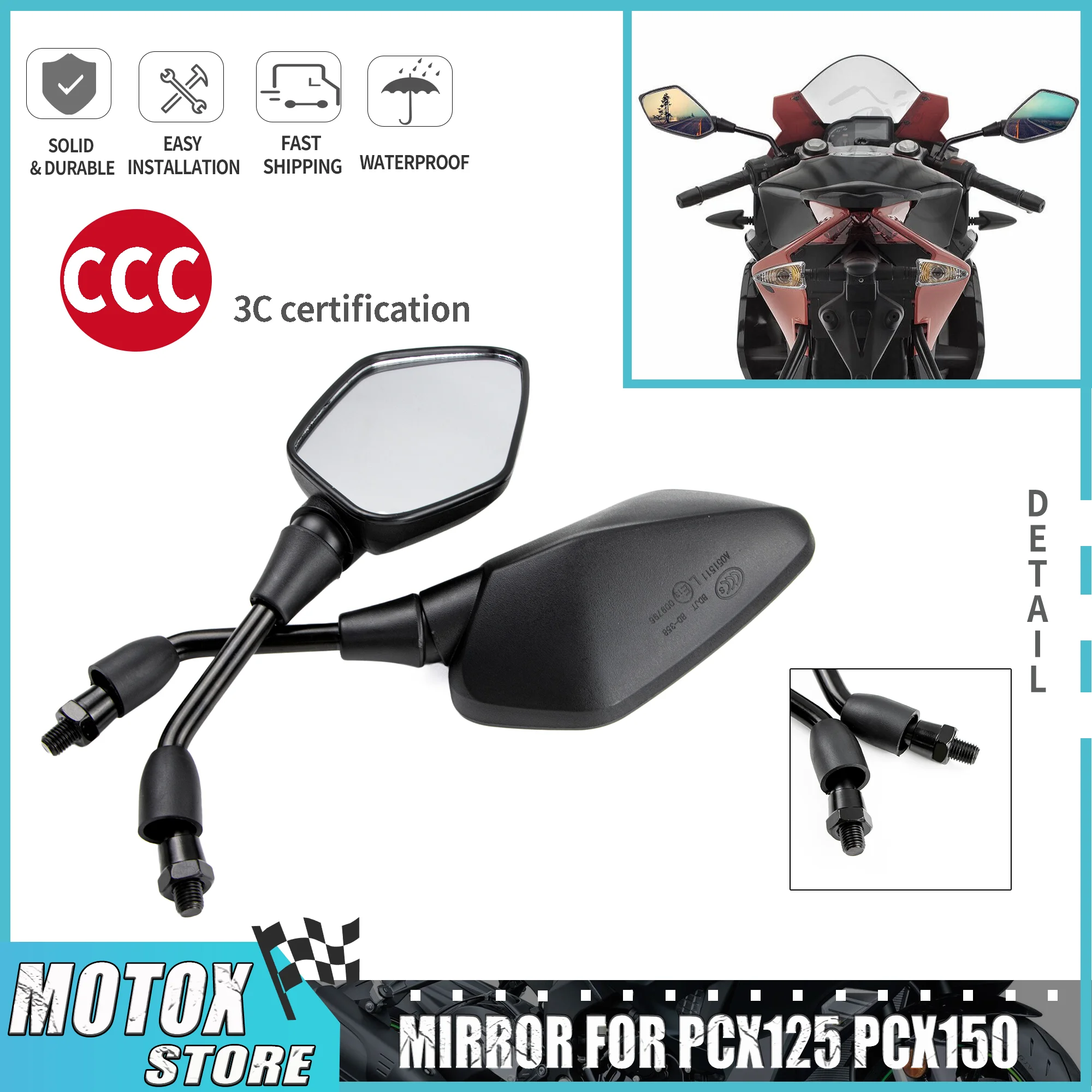 3C certification Fit HONDA PCX125 2010-2014 PCX150 2012-2014 Motorcycle Rear View side Mirrors Rearview Mirror 2011 2013
3C certification Fit HONDA PCX125 2010-2014 PCX150 2012-2014 Motorcycle Rear View side Mirrors Rearview Mirror 2011 2013