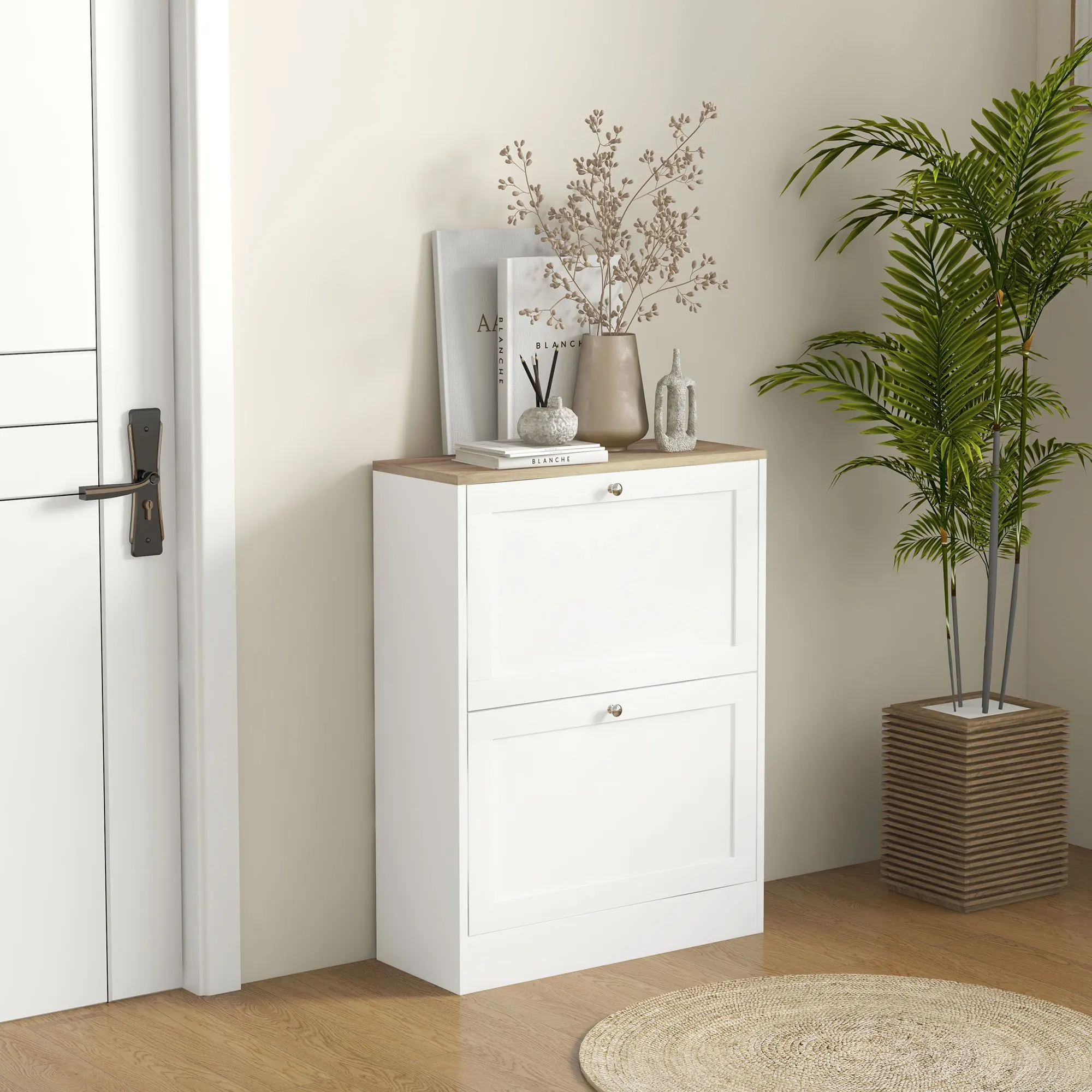 Homcom Slim Shoe Cabinet with 2 Flip Drawers Adjustable Shelves White
Homcom Slim Shoe Cabinet with 2 Flip Drawers Adjustable Shelves White