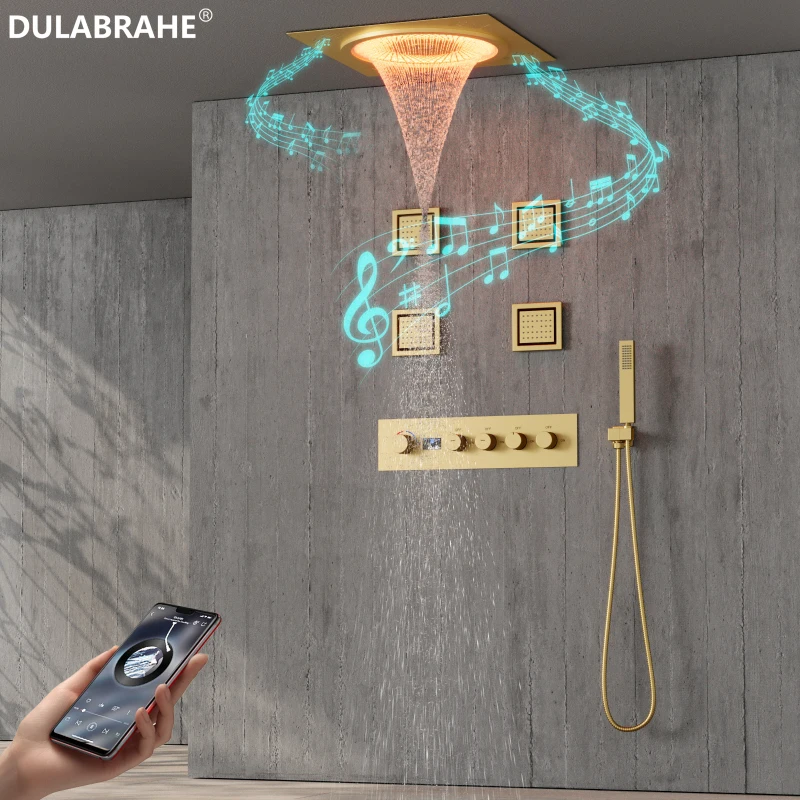 DULABRAHE New Bathroom Shower Faucet Gold 20inch LED Music Shower Head Wall Mounted Cold and Hot Digital Display Shower Set
DULABRAHE New Bathroom Shower Faucet Gold 20inch LED Music Shower Head Wall Mounted Cold and Hot Digital Display Shower Set
