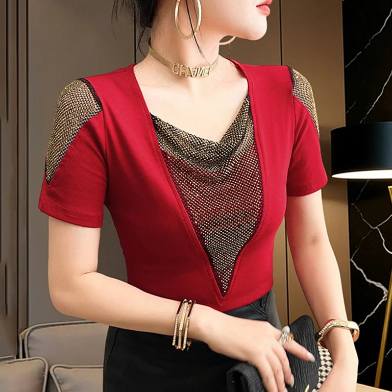 Summer New 2026 Fashion Casual Short Sleeved Women's T-Shirt Elegant Slim Hollow Out Mesh Tops Patchwork Blusas
Summer New 2026 Fashion Casual Short Sleeved Women's T-Shirt Elegant Slim Hollow Out Mesh Tops Patchwork Blusas