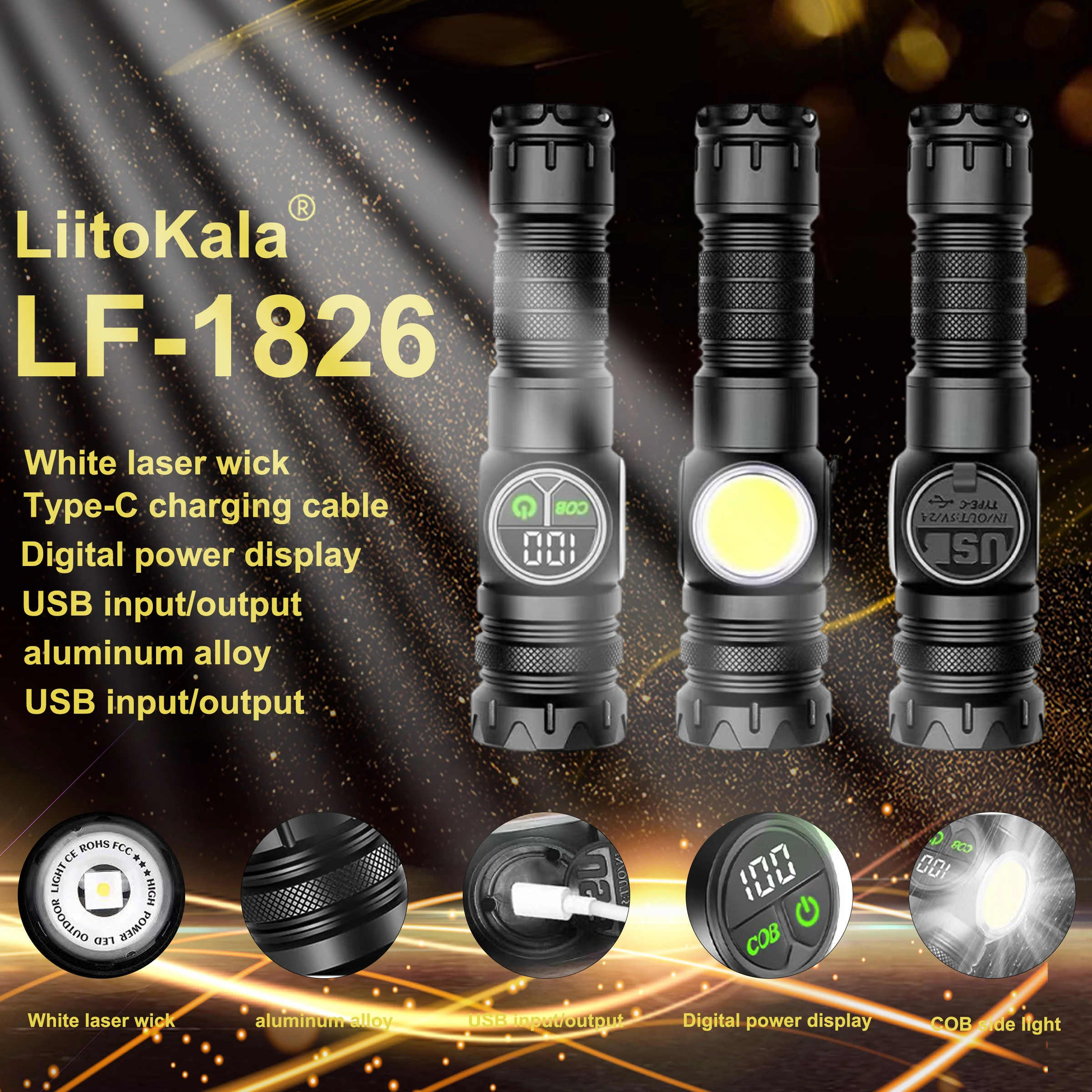 LiitoKala LF-1826 Портативный фонарик с высокой яркостью, ручной фонарик для аварийного использования на открытом воздухе, кемпинга
LiitoKala LF-1826 Портативный фонарик с высокой яркостью, ручной фонарик для аварийного использования на открытом воздухе, кемпинга