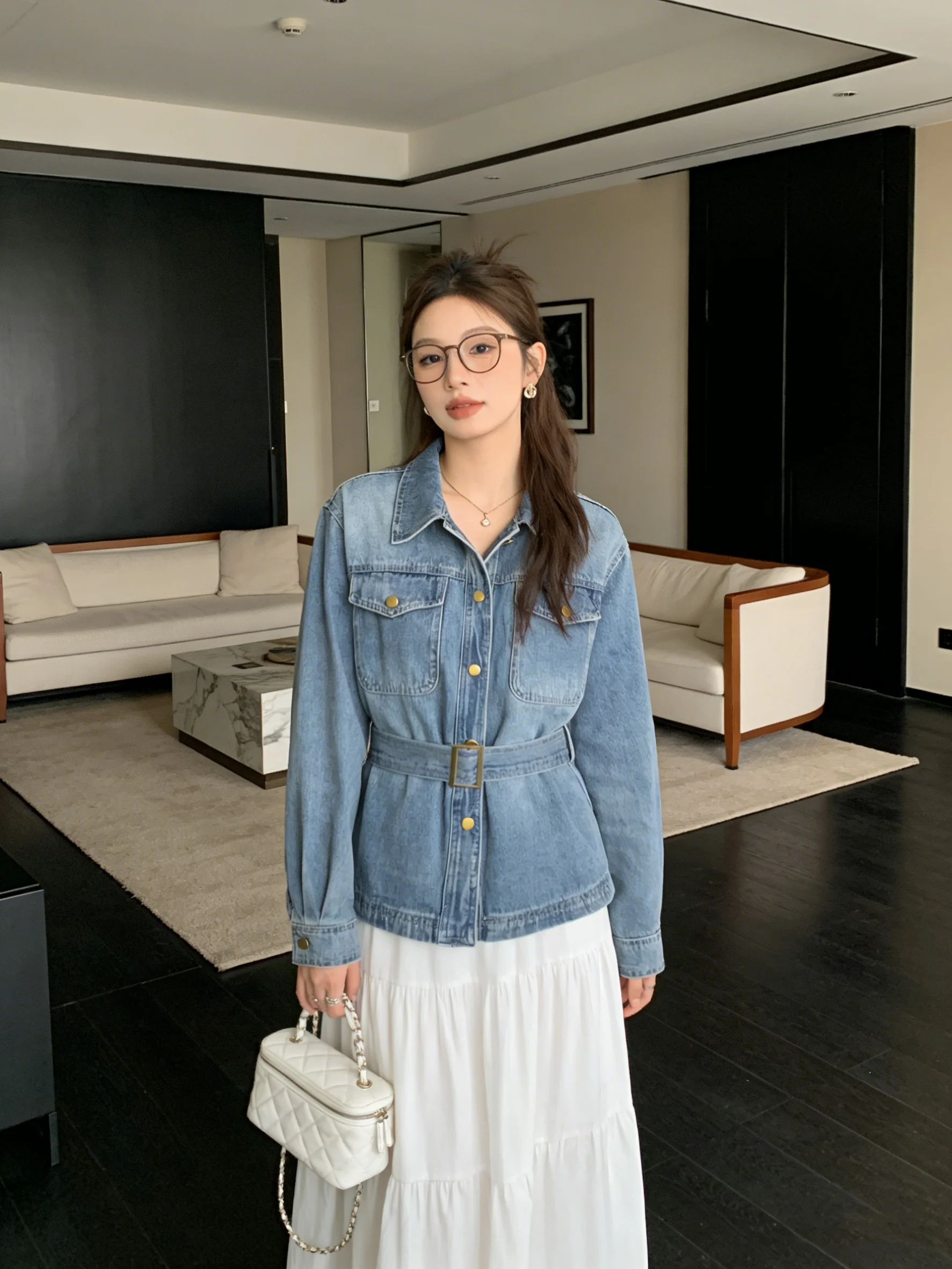 Retro Hong Kong Sle Korean Version Denim irt Jaet Loose Fit Long Sve Waed out Vintage Belted Slimming Versatile Wo...
Retro Hong Kong Sle Korean Version Denim irt Jaet Loose Fit Long Sve Waed out Vintage Belted Slimming Versatile Wo...