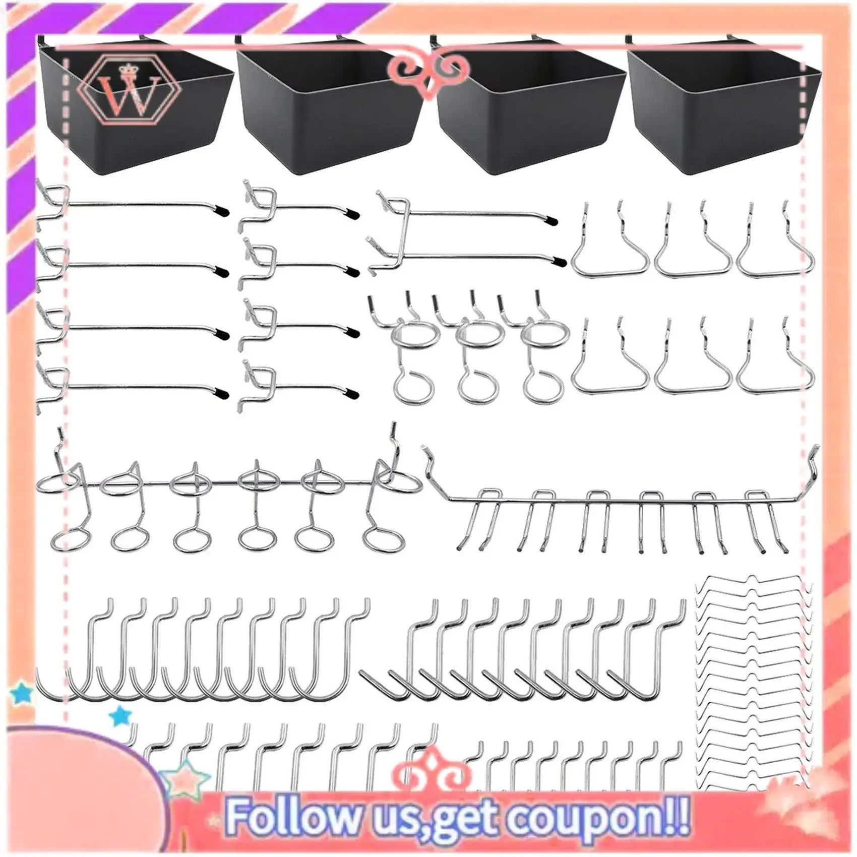 AT84-80 Piece Pegboard Hooks Assortment With Pegboard Bins, Peg Locks, For Organizing Various Tools For Kitchen Craft Room
AT84-80 Piece Pegboard Hooks Assortment With Pegboard Bins, Peg Locks, For Organizing Various Tools For Kitchen Craft Room