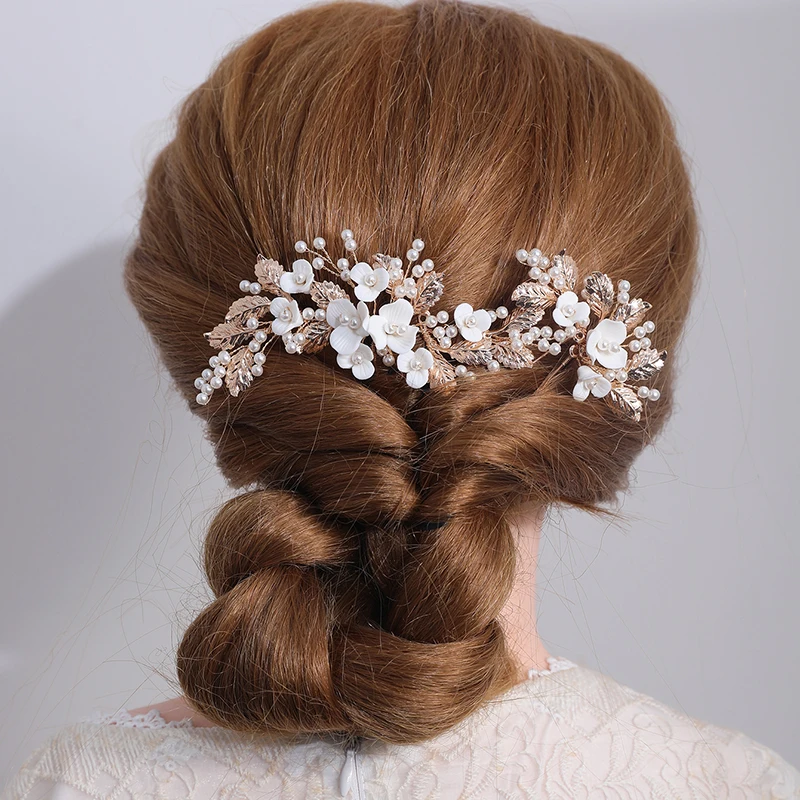 Delicate Porcelain Flower Bridal Hair Pins Set with Earrings Gold Color Leaf Wedding Women Headpiece Accessories
Delicate Porcelain Flower Bridal Hair Pins Set with Earrings Gold Color Leaf Wedding Women Headpiece Accessories
