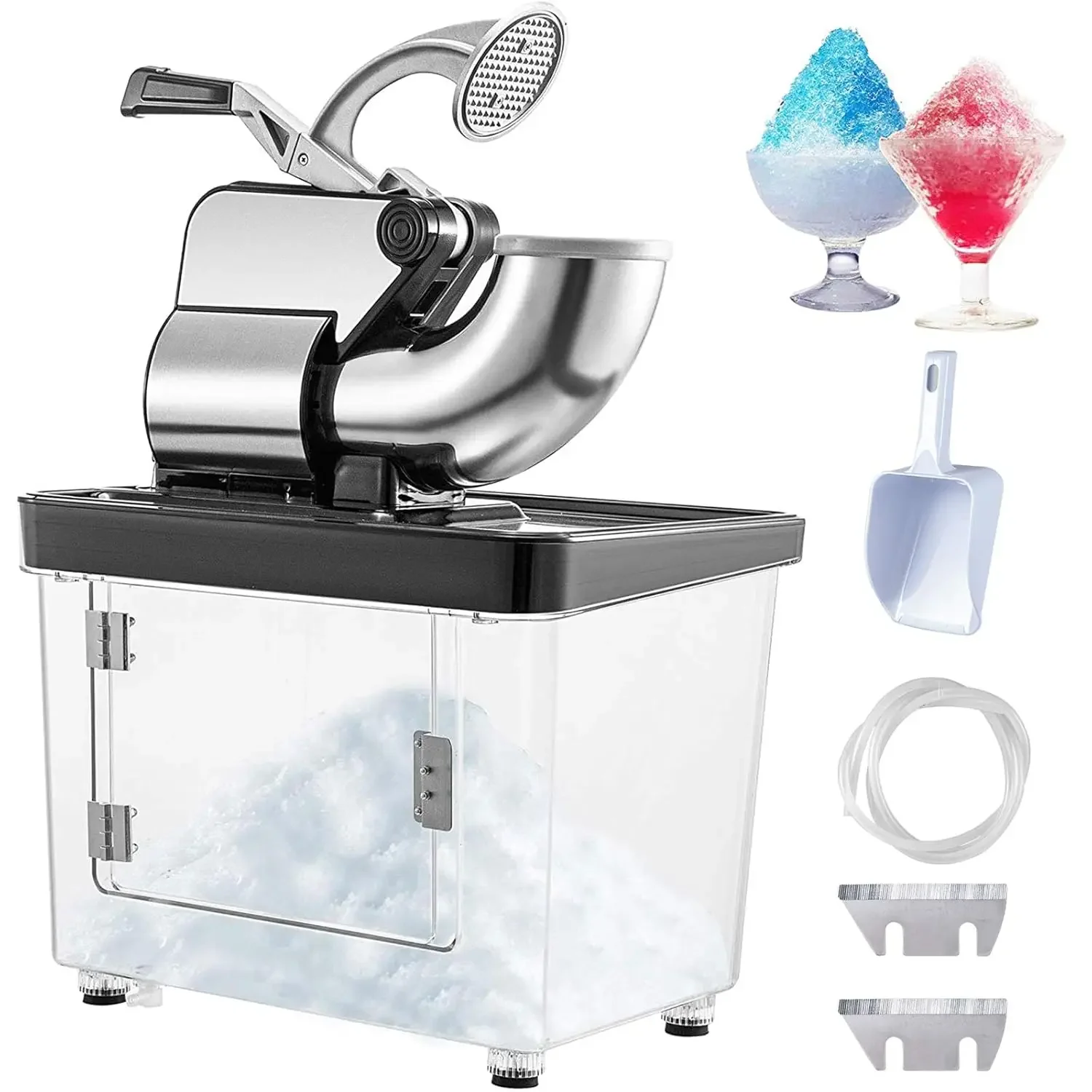 110V Commercial Ice Crusher 661LBS/H, ETL Approved 300W Electric Snow Cone Machine with Dual Blades, Stainless Steel Shaved
110V Commercial Ice Crusher 661LBS/H, ETL Approved 300W Electric Snow Cone Machine with Dual Blades, Stainless Steel Shaved