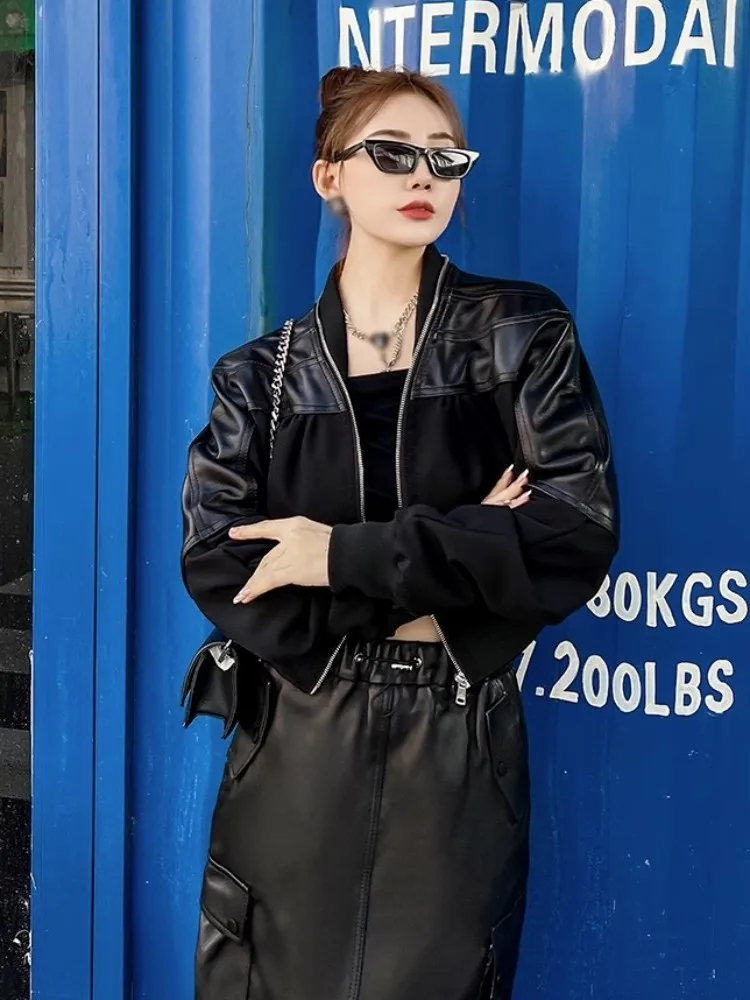 Leather jacket ,High Street Women Stand Collar Patchwork Genuine Leather Jacket Fashion Slim Fit Spring Autumn Long Sleeve H2024
Leather jacket ,High Street Women Stand Collar Patchwork Genuine Leather Jacket Fashion Slim Fit Spring Autumn Long Sleeve H2024