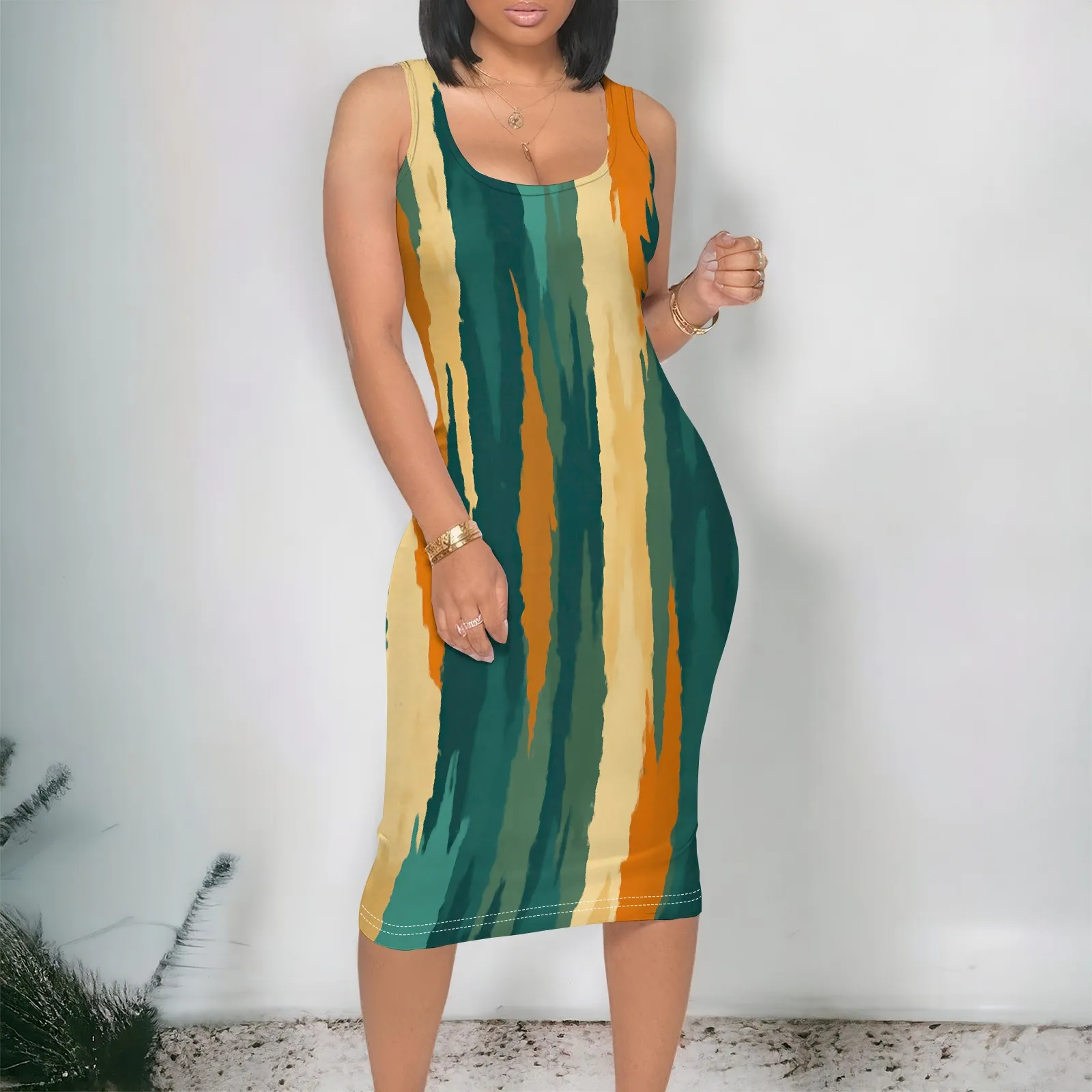 Earth Tone Stripe Tank Dress S-3XL Bodycon Afro Brushstroke Style in Green Orange Yellow for Juneteenth or Summer Festival Look
Earth Tone Stripe Tank Dress S-3XL Bodycon Afro Brushstroke Style in Green Orange Yellow for Juneteenth or Summer Festival Look