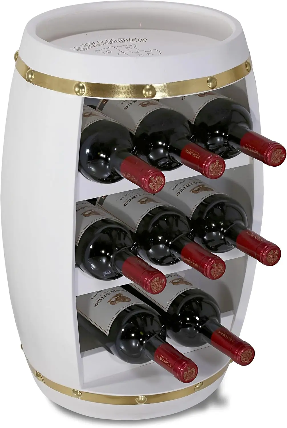 White and Gold Alexander Wine Rack - Freestanding Wooden Wine Holder for 8 Wine Bottles, Decorative Bottle Rack Floor St
White and Gold Alexander Wine Rack - Freestanding Wooden Wine Holder for 8 Wine Bottles, Decorative Bottle Rack Floor St