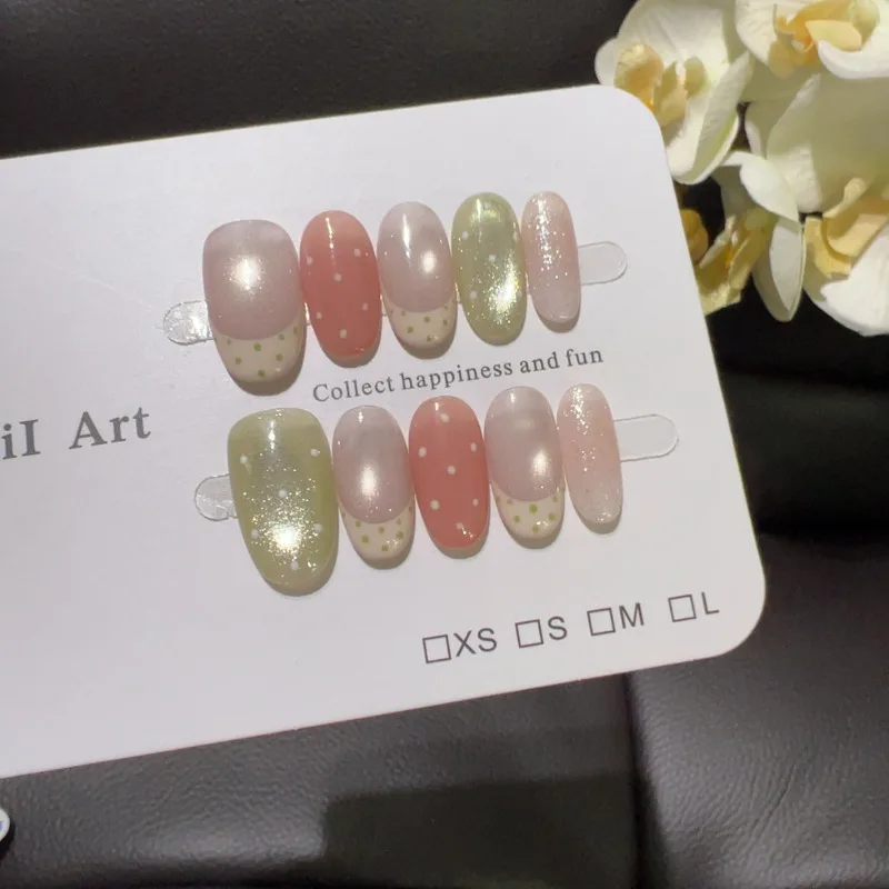 10PCS Nude Pink Short Oval Handmade Press on Nails Fresh Green Cat Eye Sweet Peachy Polka Dots French False Nails Cute Ins Nails
10PCS Nude Pink Short Oval Handmade Press on Nails Fresh Green Cat Eye Sweet Peachy Polka Dots French False Nails Cute Ins Nails