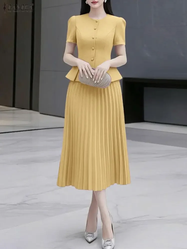 ZANZEA офисные женские комплекты из 2 предметов, летние наряды 2025 года, элегантные комплекты платьев с короткими рукавами, однотонная рубашка, плиссированная юбка, костюм, одинаковый комплект
ZANZEA офисные женские комплекты из 2 предметов, летние наряды 2025 года, элегантные комплекты платьев с короткими рукавами, однотонная рубашка, плиссированная юбка, костюм, одинаковый комплект