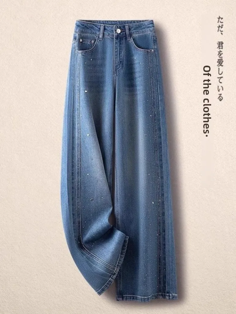 Spring Autumn New Sle Light Blue Rhinestone Wide Leg Jeans Women High Waist Slim Loose Floor-Length Straight Leg Pants
Spring Autumn New Sle Light Blue Rhinestone Wide Leg Jeans Women High Waist Slim Loose Floor-Length Straight Leg Pants