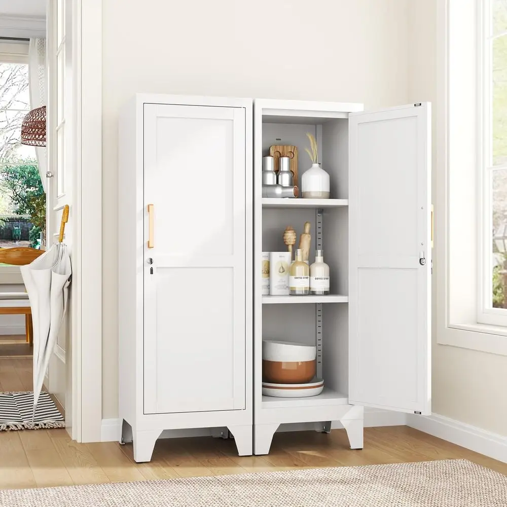 Compact White Metal Storage Cabinet with Lock, 2 Adjustable Shelves for Home, School, Office, Garage, Gym
Compact White Metal Storage Cabinet with Lock, 2 Adjustable Shelves for Home, School, Office, Garage, Gym