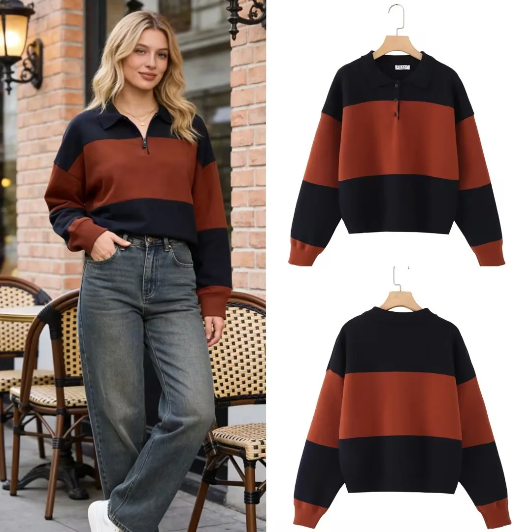 Women's Fashion Casual Long-sleeved Color Matching Striped POLO Collar Knitted 2026 Spring On The New Retro Trend
Women's Fashion Casual Long-sleeved Color Matching Striped POLO Collar Knitted 2026 Spring On The New Retro Trend