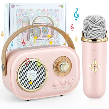 Mini Karaoke Machine for Kids and Adults Portable Speaker With 1-2 Wireless Microphone for Home KTV Birthday Party Holiday Gifts