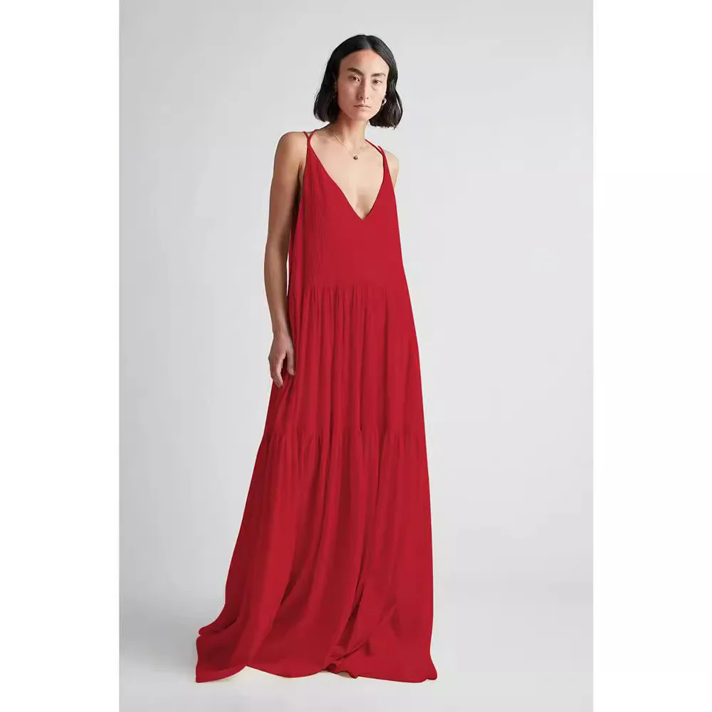 Summer European Women's Clothing Loose Solid Color Pleated Irregular Dress Beach Suspender Dress 2025 Cross-border
Summer European Women's Clothing Loose Solid Color Pleated Irregular Dress Beach Suspender Dress 2025 Cross-border