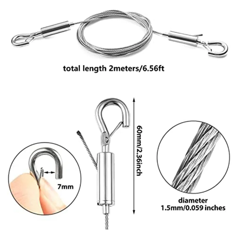4Pcs 2M x 1.5mm Adjustable Picture Hanging Wire Kit-Heavy Duty Stainless Steel Wire Rope ,Holds Up to 60Lbs
4Pcs 2M x 1.5mm Adjustable Picture Hanging Wire Kit-Heavy Duty Stainless Steel Wire Rope ,Holds Up to 60Lbs