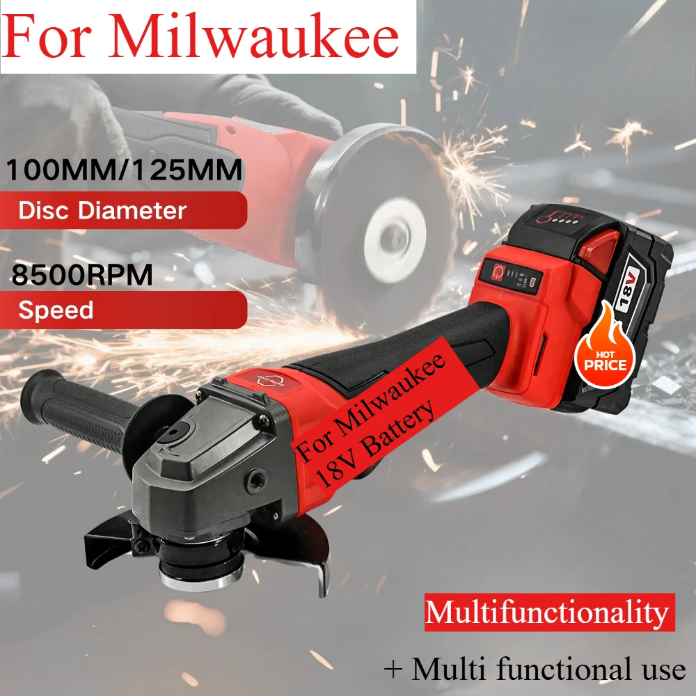 For Milwaukee 18V Power Tools Battery, Cordless Grinder Polishing Cutting 125mm Brushless Angle Machine High Power Electric
For Milwaukee 18V Power Tools Battery, Cordless Grinder Polishing Cutting 125mm Brushless Angle Machine High Power Electric