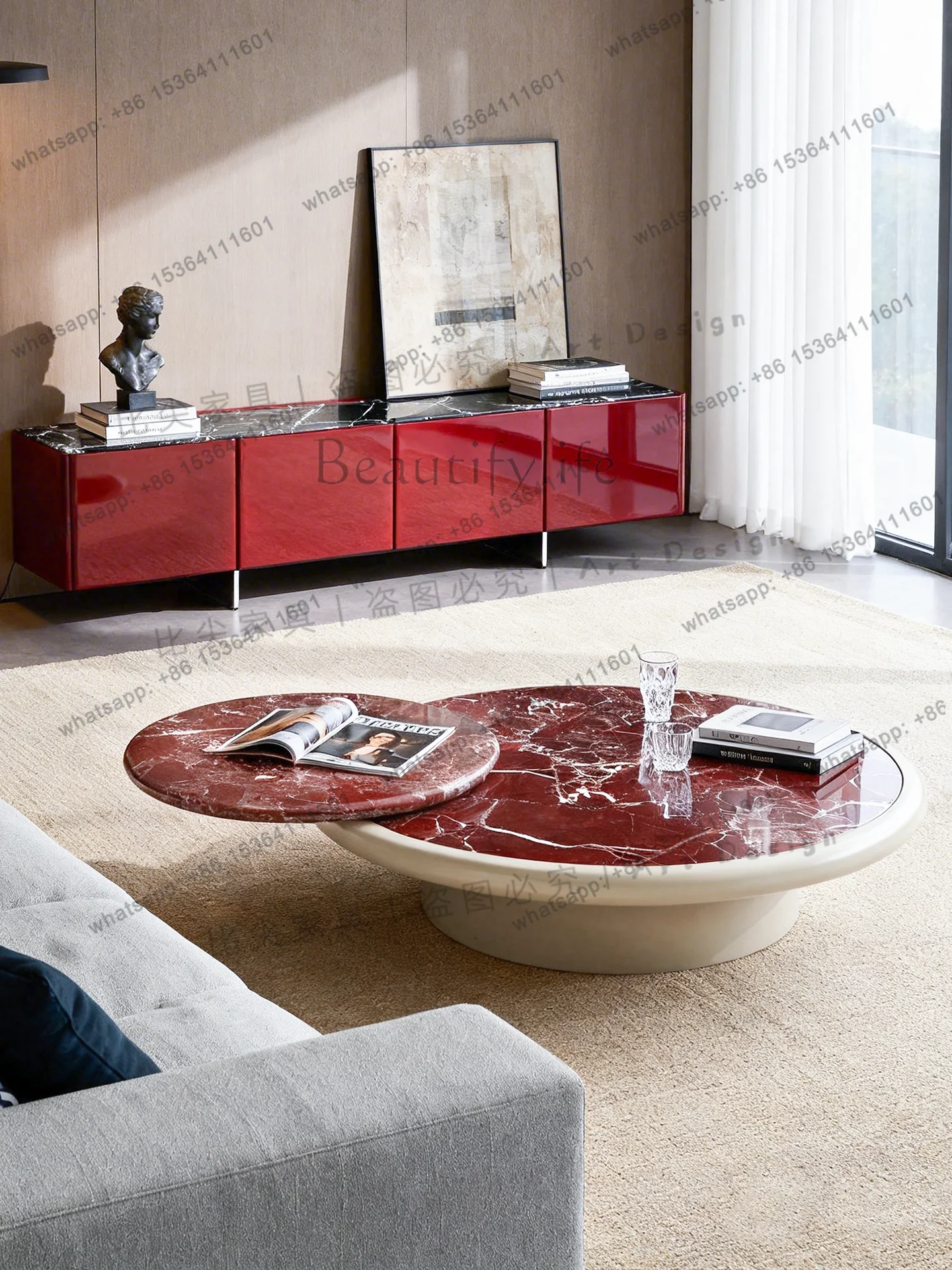 Minimalist Ziluo red natural luxury stone rotating coffee table high-end creative designer customization
Minimalist Ziluo red natural luxury stone rotating coffee table high-end creative designer customization