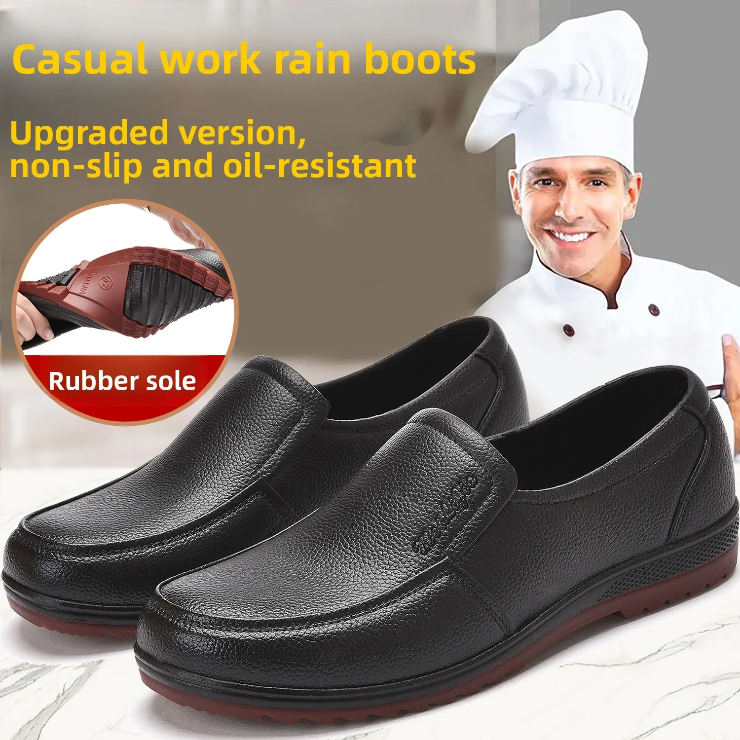 Мужские резиновые сапоги с низким берцем, противоскользящие водонепроницаемые ботинки Fiing Work oes на кухне и строительной площадке с резиновой подошвой 
Мужские резиновые сапоги с низким берцем, противоскользящие водонепроницаемые ботинки Fiing Work oes на кухне и строительной площадке с резиновой подошвой